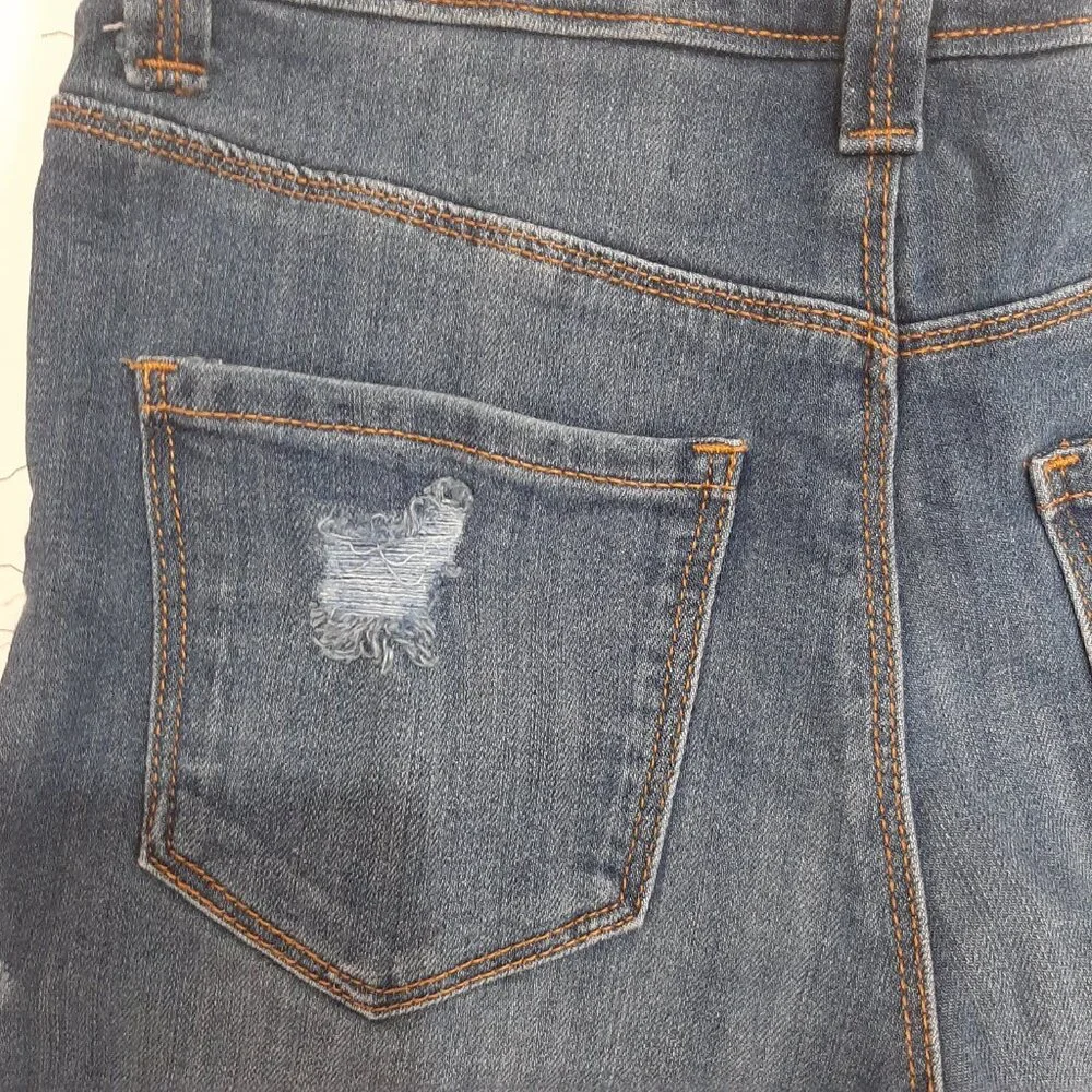 Button fly distressed high rise waisted denim jean shorts medium wash - Picture 7 of 12
